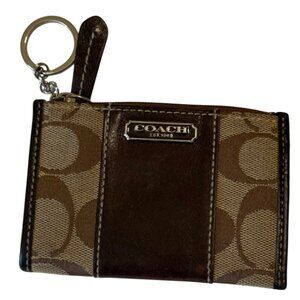 Coach Logo Mini Skinny ID Signature Canvas Coin Canvas Purse w/Top Zip Closure